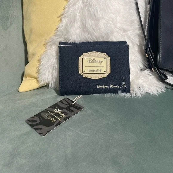 NWT Disney Loungefly Denim Aristocats Bonjour Marie trifold Wallet Cat Lady!! 🐱 - Picture 2 of 4